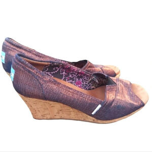 TOMS Metallic Peep Toe Wedges